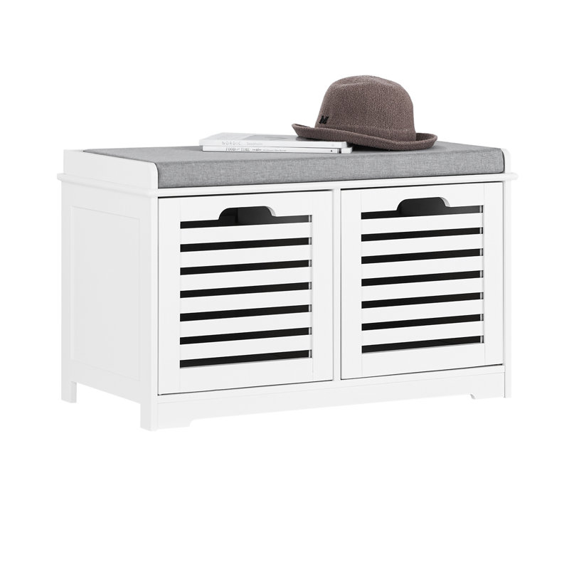 Segars Polyester Upholstered Storage Bench, White/Grey