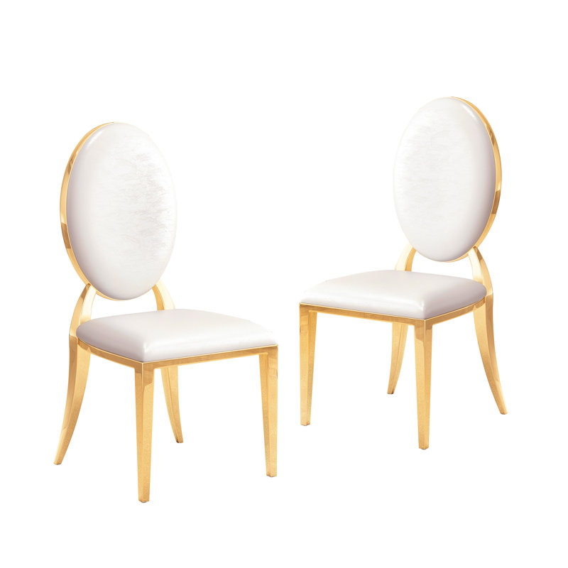 Carterville Stainless Steel Side Chair, Gold, White