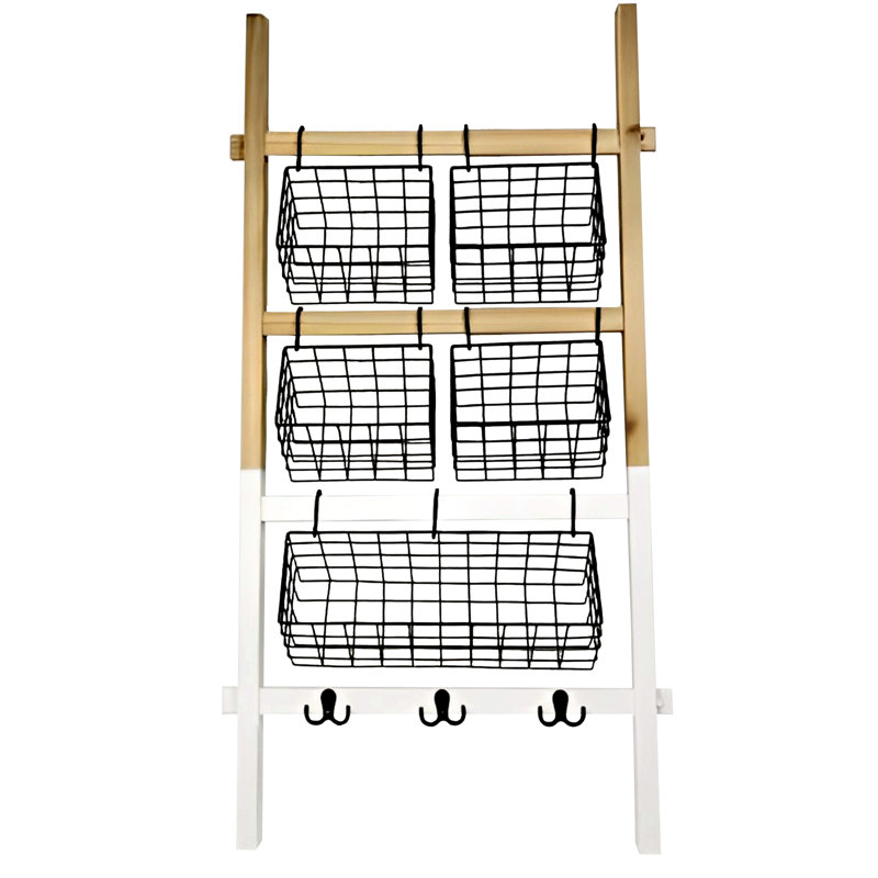 VIP Metal 39.5 in. Black Ladder Frame with Baskets and Hooks