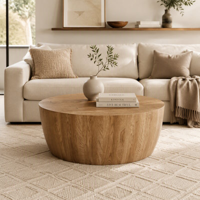 Table basse ronde avec finition en faux bois (MDF)