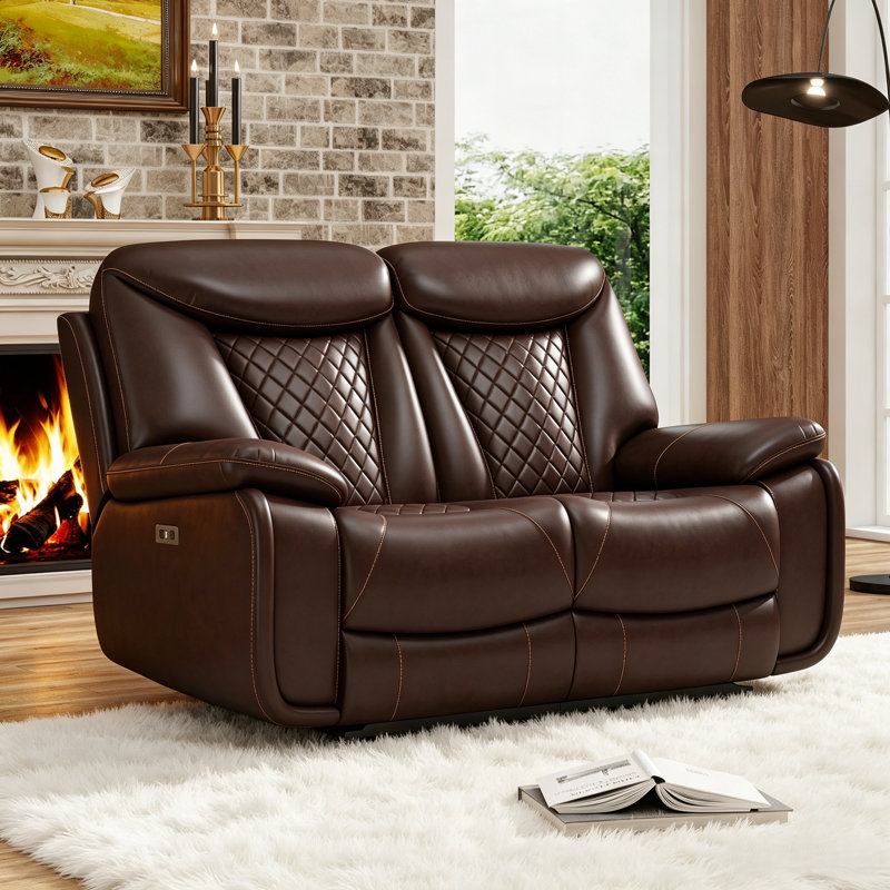 Causeuse inclinable électrique en cuir 62,6 po Madeira, Espresso classique
