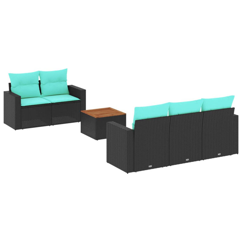  Ensemble de canapé de patio 6 pièces avec coussins en rotin de polyester noir