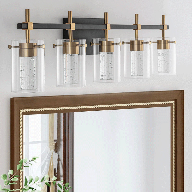 Luminaire de salle de bain mural à intensité variable avec 3 modes de couleur, 5 lumières, Doré