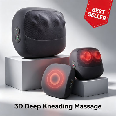 Heated Neck Back Massage Pillow, Deep Tissue Kneading & Dual Heating, 3 Speed Adjustable for Shoulder Waist Leg Muscle Relief & Home Office Use