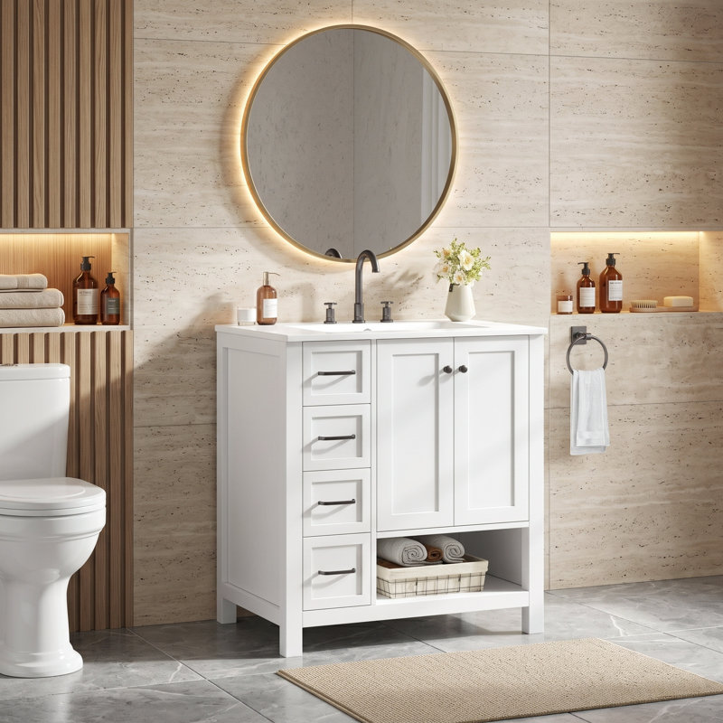 Meuble-lavabo 30 po avec comptoir d'évier, Blanc