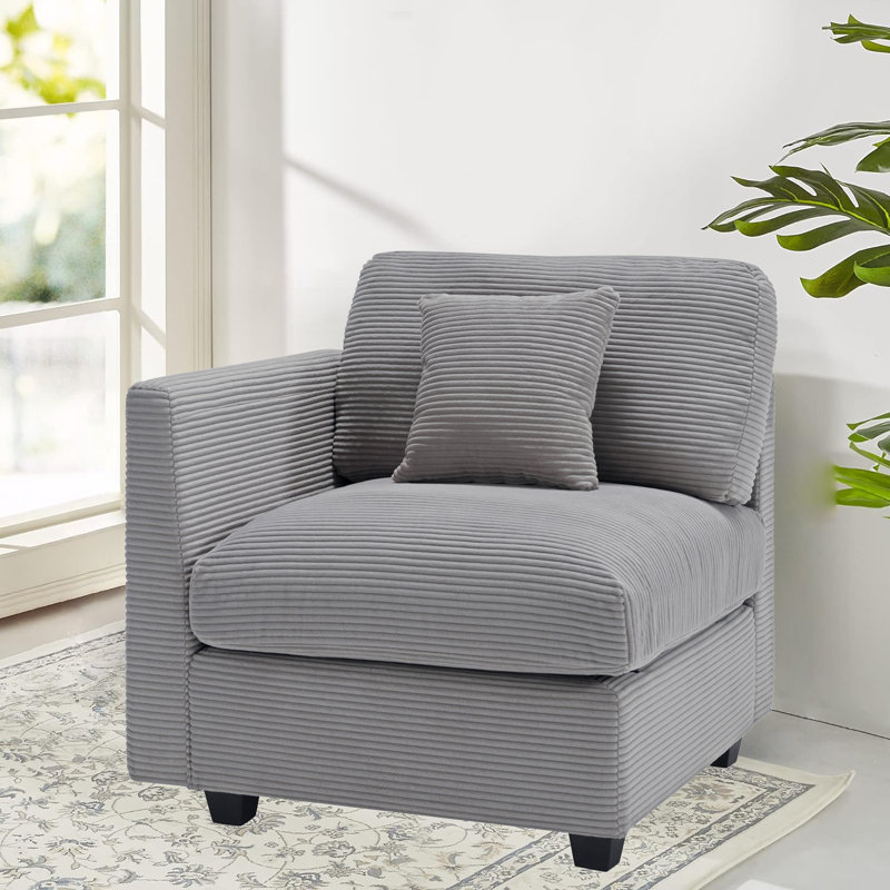 Fauteuil d'appoint modulaire Zayva, Velours côtelé gris pâle