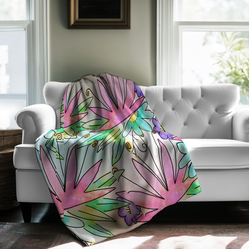 Hand-drawn Flower Bunch - 1 Piece Premium Sherpa Blanket, L 50 po x L 60 po