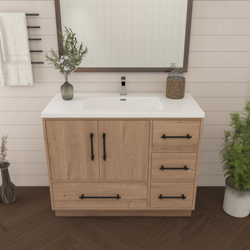 Victoria 41.9'' Single Bathroom Vanity with Acrylic Top, Red Oak
