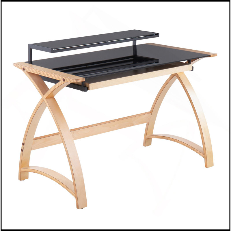 Bureau Mid-Century moderne en bois naturel et verre noir par Lumisource