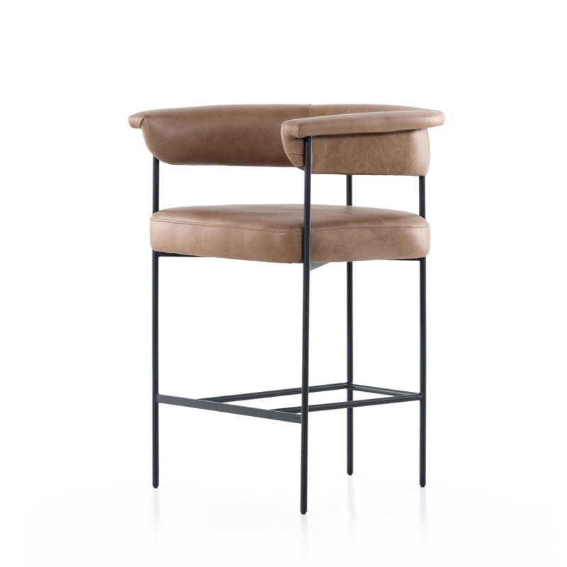 Tabouret de bar et de comptoir Lyssa, Tabouret de comptoir (siège d'une hauteur de 26,5, Cuir véritable Chaps brun selle