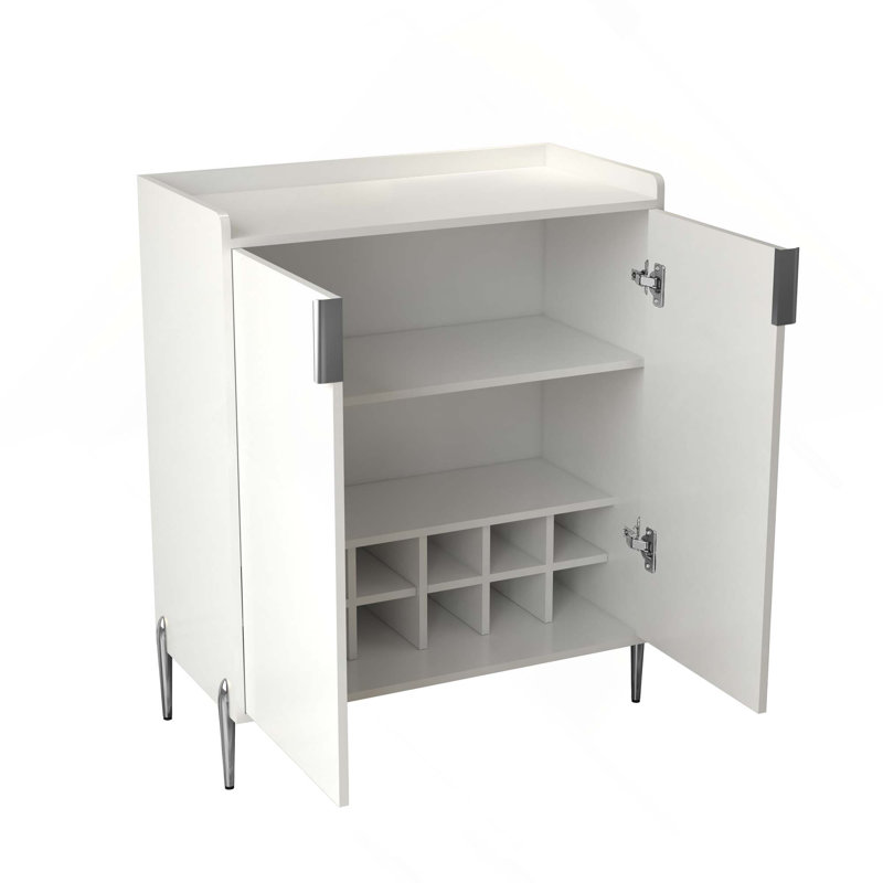 Buffet moderne à 2 portes avec charnière à fermeture en douceur, support à vin et tablette de rangement réglable pour la cuisine et le salon