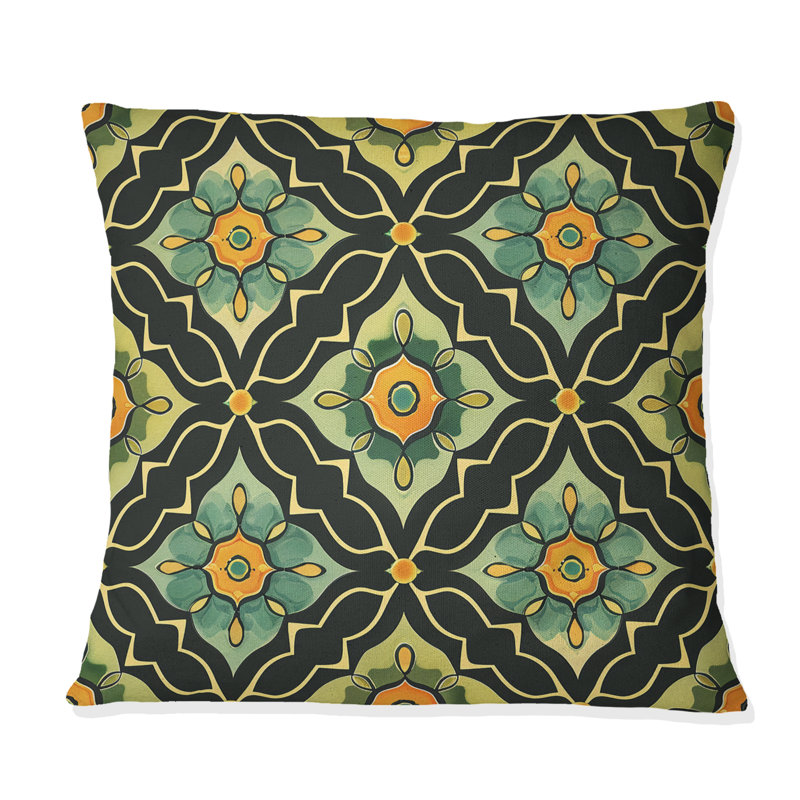 Motif de treillis noir et vert - coussin décoratif moderne, H 16 po x l 16 po