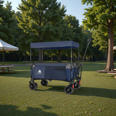 Chariot pliant multifonctionnel avec poignée pliable et auvent, chariot utilitaire robuste avec roues tout-terrain de 7 po x 4 po pour le camping, le transport, l'épicerie, le sport, 480LBS / 120L