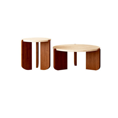 French Retro Style Teak-Leg Coffee Table Set