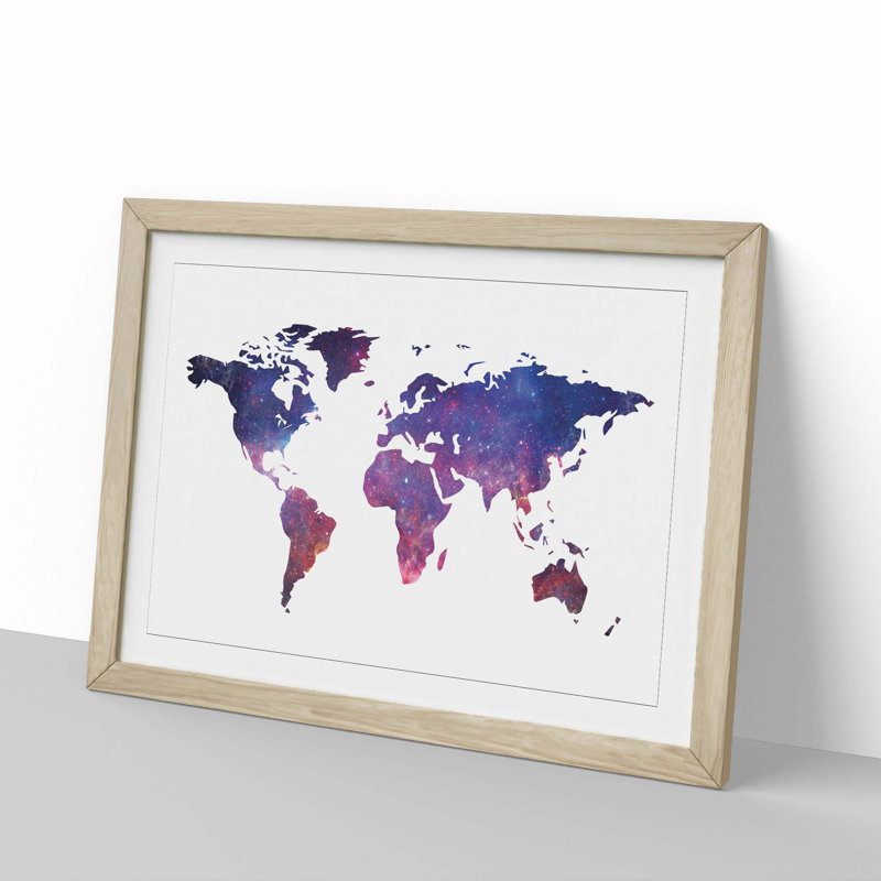 A Cosmic Map of the Earth in Abstract - Picture Frame Painting Print, 62cm H x 87cm W x 2cm D, Oak Framed