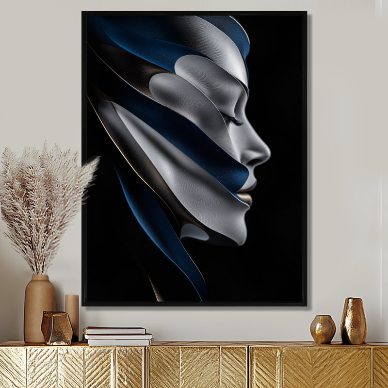 «Brooker Aqua and Balck Polygonal Beauty», femme encadrée, Noir, Reproduction encadrée sans passe-partout, H 20 po x l 12 po