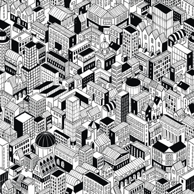 City Seamless Pattern - Wrapped Canvas Print