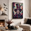 Art mural sur toile clown avec chapeau haut de forme et nœud papillon en bleu sarcelle et rose-1919564774