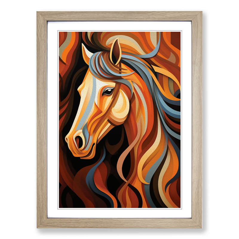 Horse Op - Single Picture Frame Print on Wood, Oak Framed, 34cm H x 25cm W x 2cm D