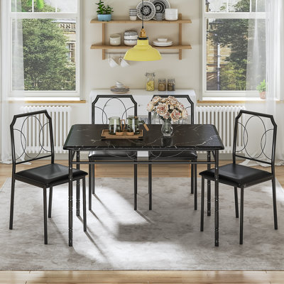     Clodie 5-Piece Black Dining Table Set for 4, Modern Industrial Kitchen Table Set with Chairs, Rustic Farmhouse Rectangular Dining Room Furniture, Space-Saving Small Dining Set for Breakfast Nook, Apartment, Bistro, Café