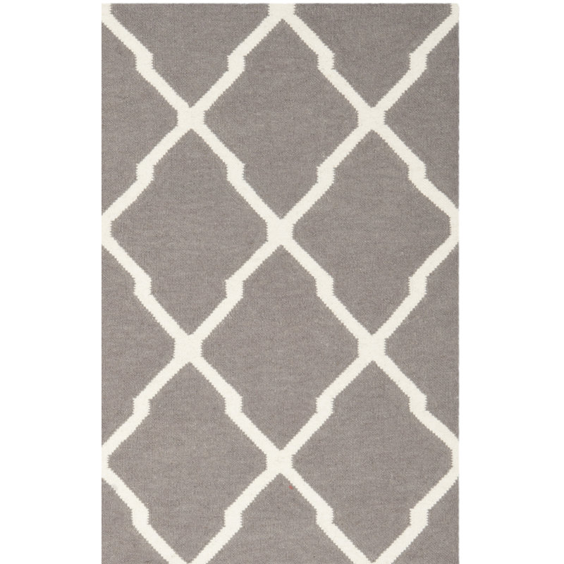 Rodgers Hand Woven Flat Weave Wool/Cotton Geometric Rug in Gray/Black, Rectangle 3' x 5'