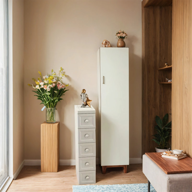 Armoire de rangement blanche en maille à 5 tiroirs, organisateur étroit en plastique durable à plusieurs niveaux