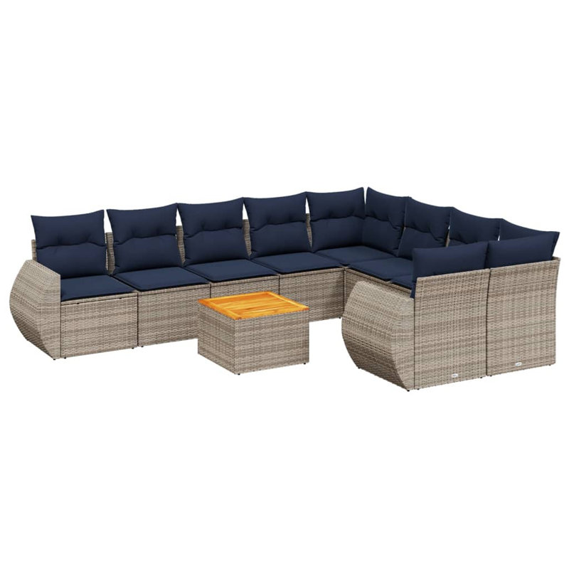  Ensemble de canapé de patio 10 pièces avec coussins en rotin de polyester gris