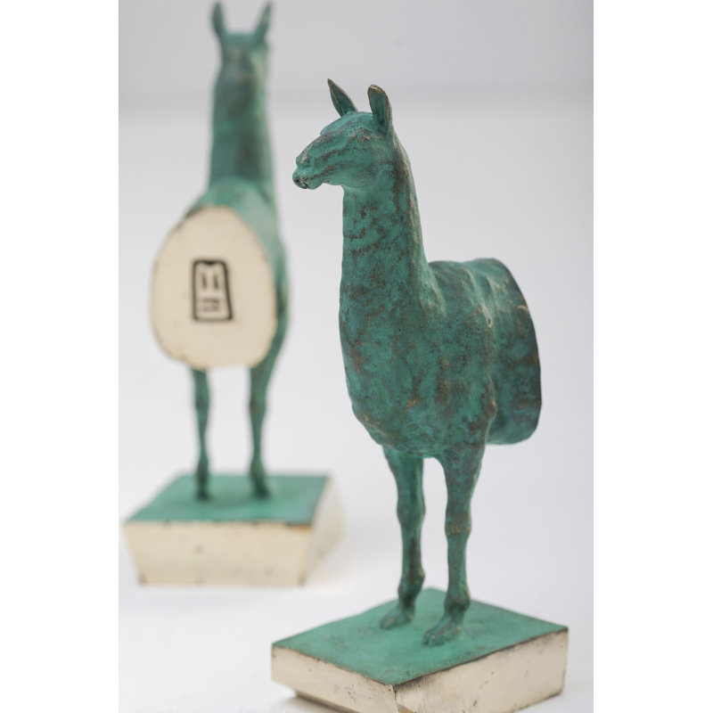 Llamas Decorative Bookends In Casted Bronze, Set Of 2, By Andean, In Stock