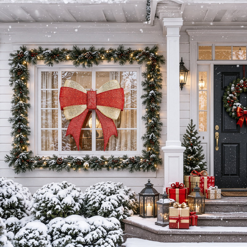 Arc rouge et doré de 3 pi avec 200 lumières blanc chaud, décoration classique de Noël à brancher
