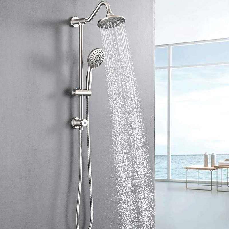 Shower System In Brushed Nickel With Adjustable Slide Bar, 6 Inch Rain Head And Handheld For Custom Dual Handheld, Easy To Operate