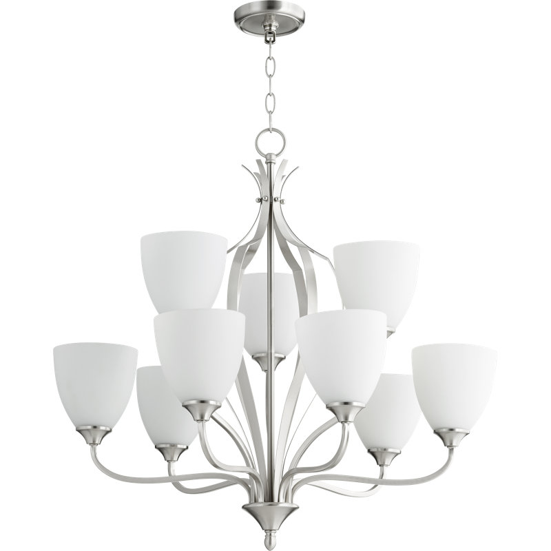 Lustre classique/traditionnel 9 lumières ombrée Brookview, Nickel satiné