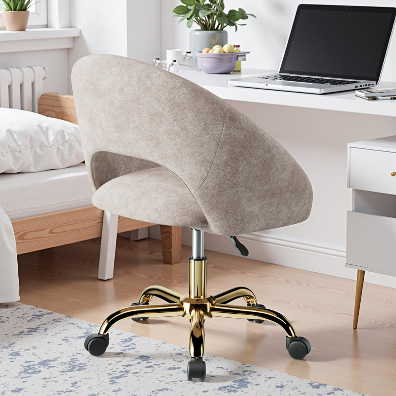 Modern Corduroy Vanity Chair, Gold, Khaki