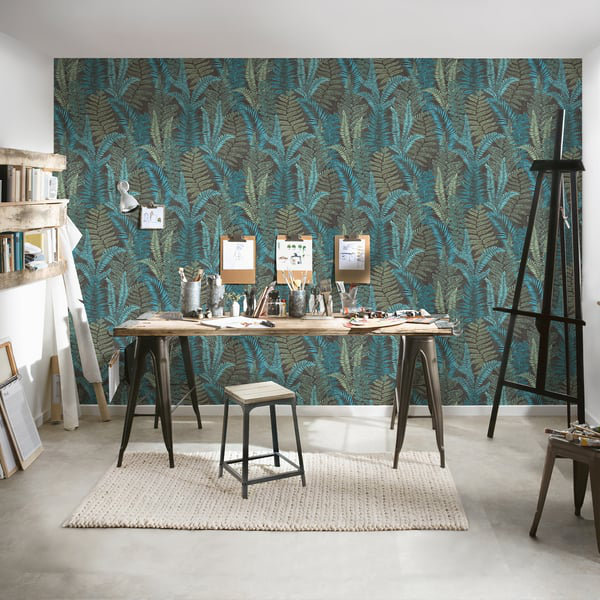 Galerie Flourish Green Tree Leaf Wallpaper FL61119, Blue