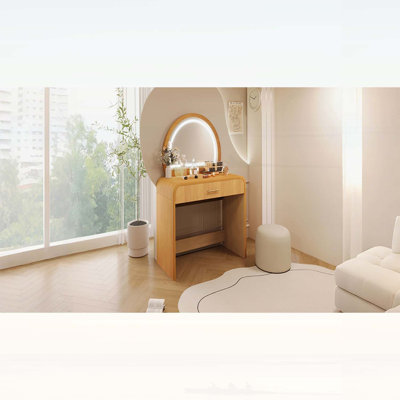 Coiffeuse de 39 po avec miroir lumineux à DEL, rangement de tiroir et conception courbée élégante pour la chambre à coucher