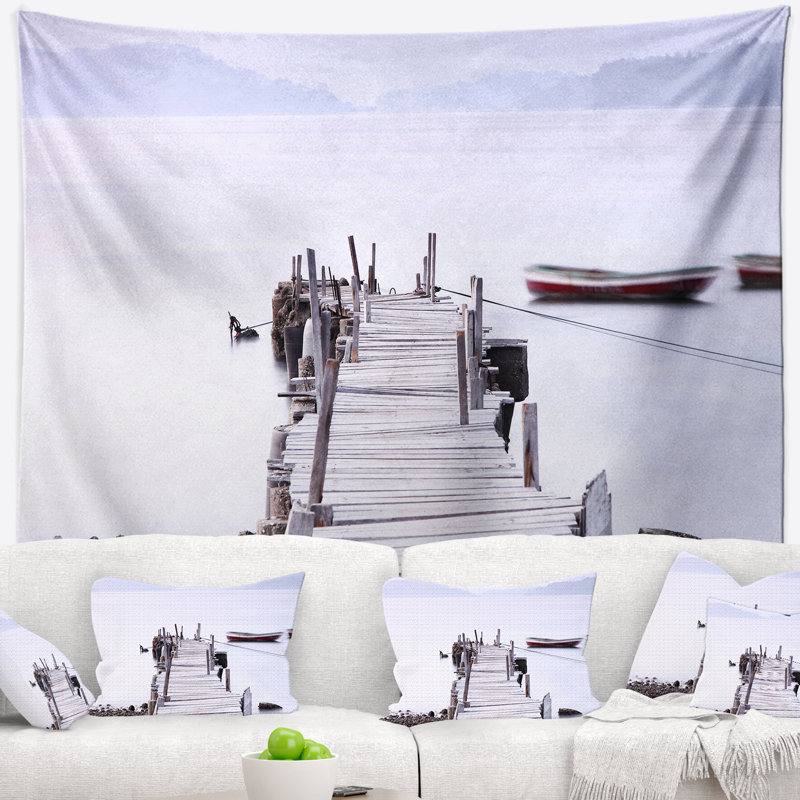 Tapisserie marine avec jetée et bateaux Seascape, H 50 po x l 60 po