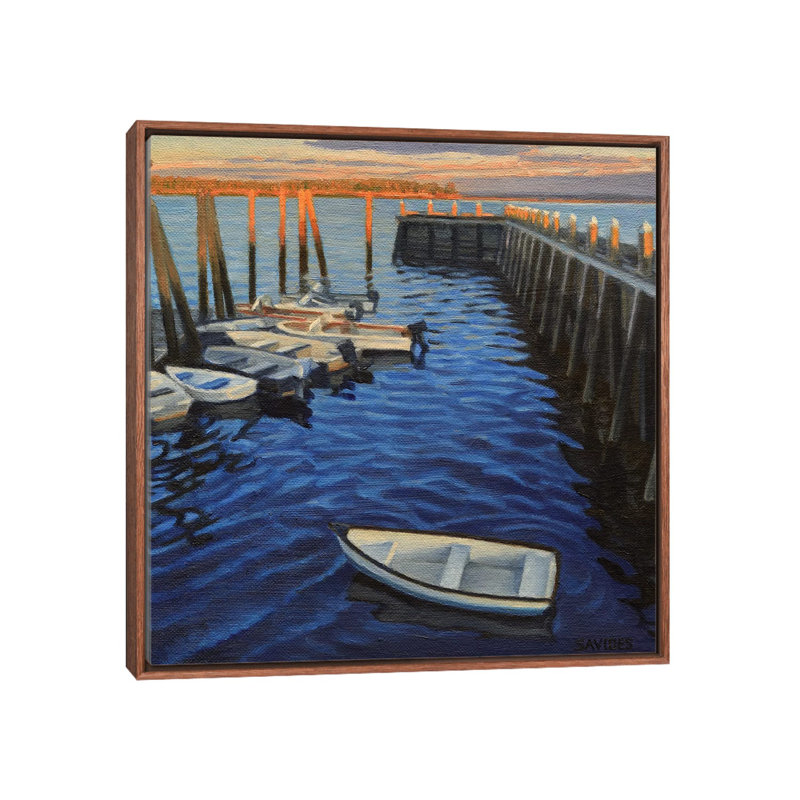 Chebeague Island Docks At Sunrise by Nick Savides - Print on Canvas, 66.04 cm H x 66.04 cm W, Classic Brown Wood Framed