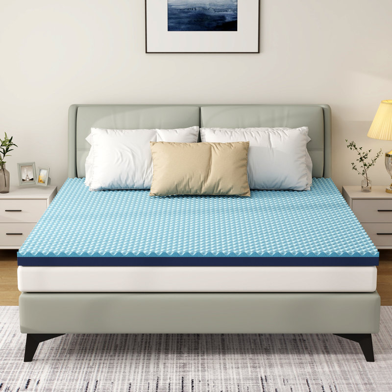 3 Inch Mattress Topper For College Dorm, Reversible Extra Firm & Cooling Gel Egg Crate Foam, Back Pain Relief, King