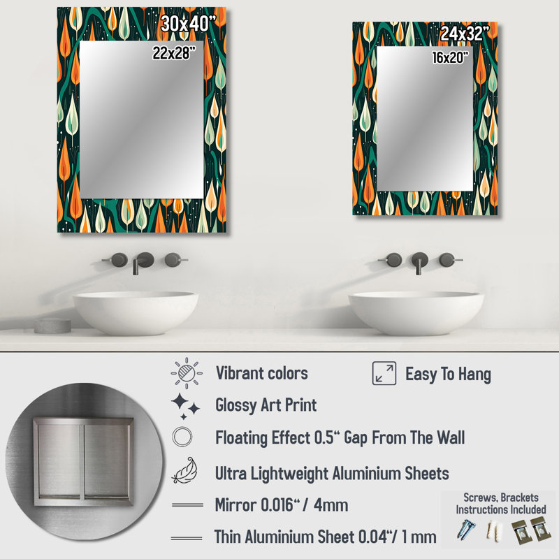 Rétro abstrait gouttes xiv - miroir décoratif géométrique, grand miroir mural moderne, art imprimé en métal, 32 po x 24 po
