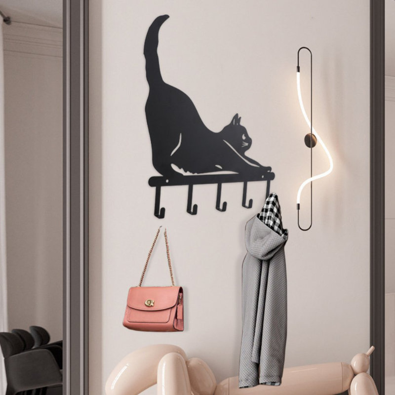 Simple, dessin en fer forgé, mignon, amusant, crochet de chat, pratique, tir continu, maison, derrière la porte, sac à vêtements, crochet de rangement 37 * 30cm (à droite)