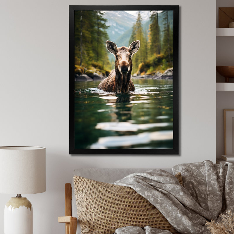 «Avais Brown Green Moose Oceanic Serenity», reproduction sur toile, Cadre photo noir, H 20 po x l 12 po x P 1 po