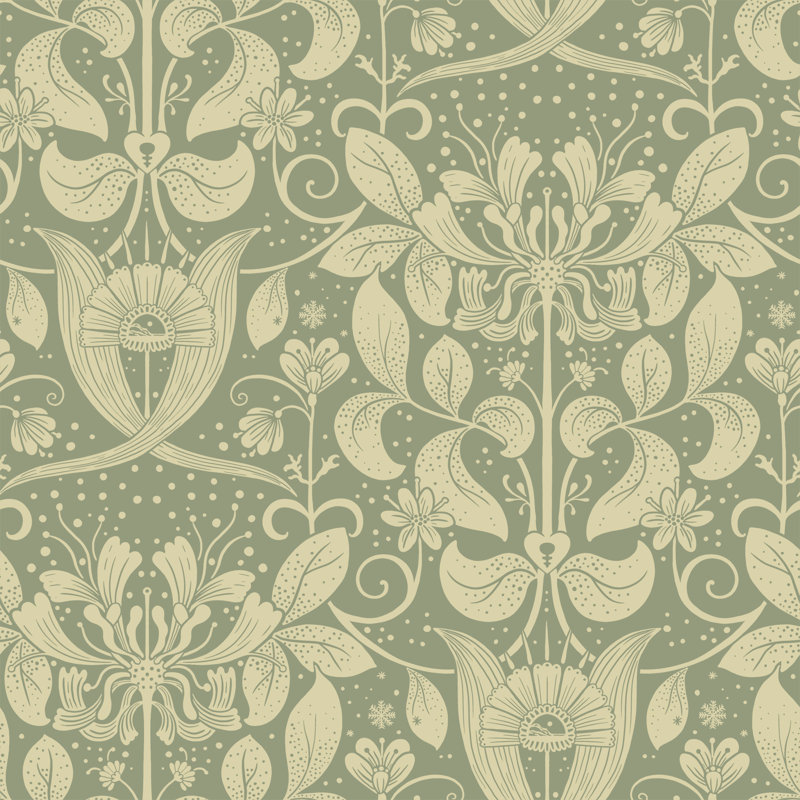 Hjarterum Berit Honeysuckle Trellis 10.05m x 53cm Matte Wallpaper Roll, Green