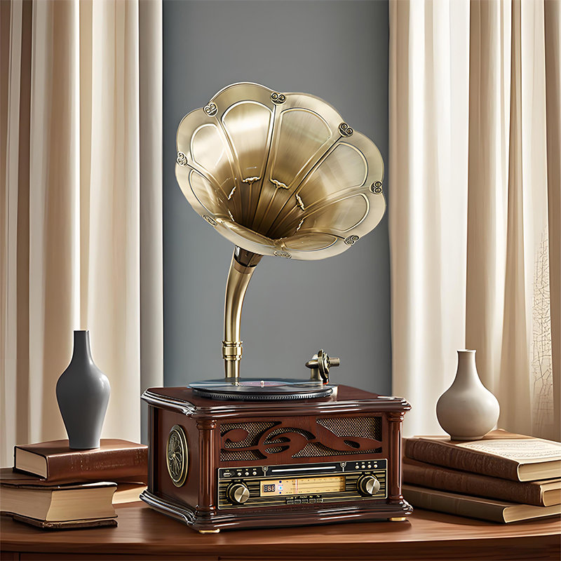 FECOPT Modern Brown Record Player with Bluetooth Speaker Integrated Phonograph | Wayfair