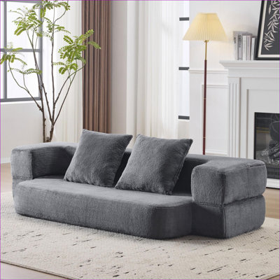 Canapés modulaires | Lit pliant et transformable en chenille moderne et compact pour petits espaces et bureaux à domicile, gris clair | Gris clair | Standard