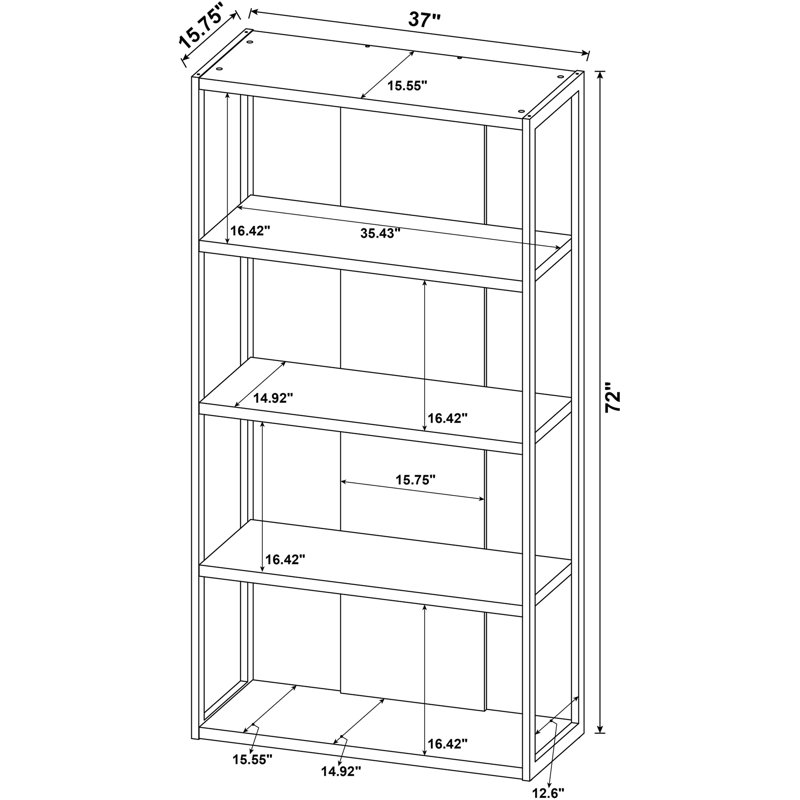 La bibliothèque de rangement à 4 tablettes blanches et délavées grises et blanches, le cadre ouvert haut ajoute un charme rustique à la bibliothèque de décoration intérieure moderne