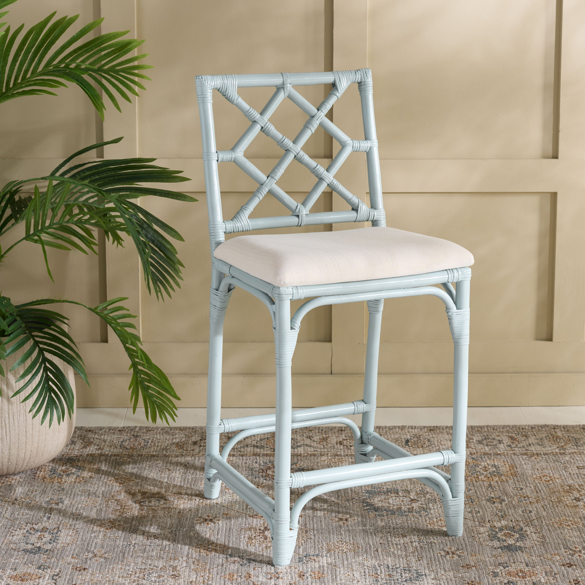 Bhumi Barstool with Cushion, Light Blue