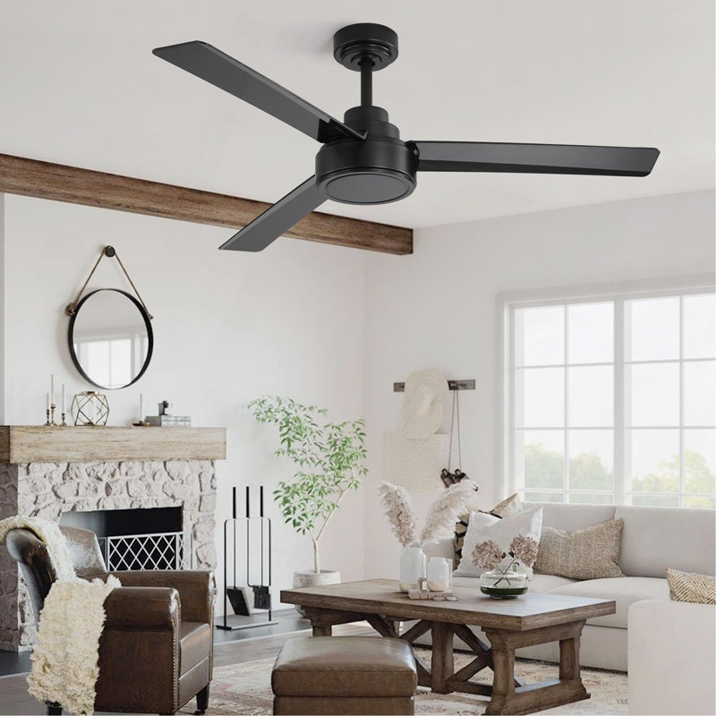 52" Ceiling Fan Without Light, 3 Abs Blades Farmhouse Ceiling Fan With Remote Control 6-Speed Reversible Dc Motor For Living Room Bedroom Kitchen