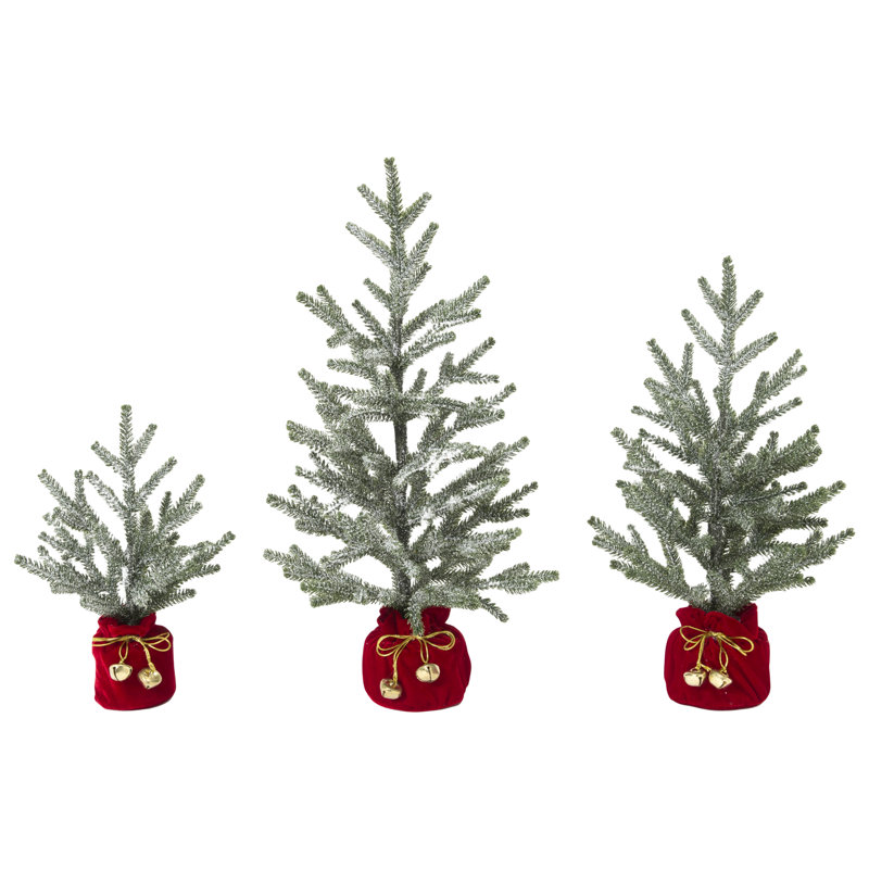 Set Of 3 Holiday Pine Trees With Christmas Jingle Bell Base