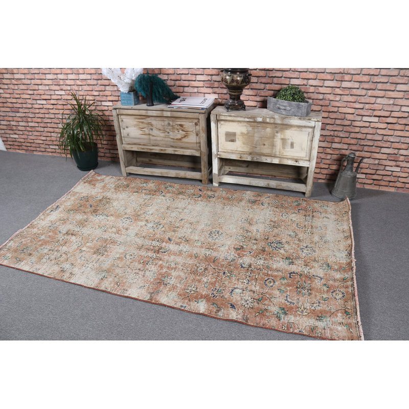 Tapis antique brun de style Anatolian brun pour chambre à coucher avec motif de tapis Oushak délavé