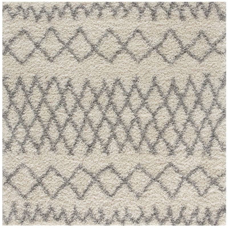 Moroccan Shaggy Collection Rugs Moroccan Design in Ivory/Grey, Square 120cm