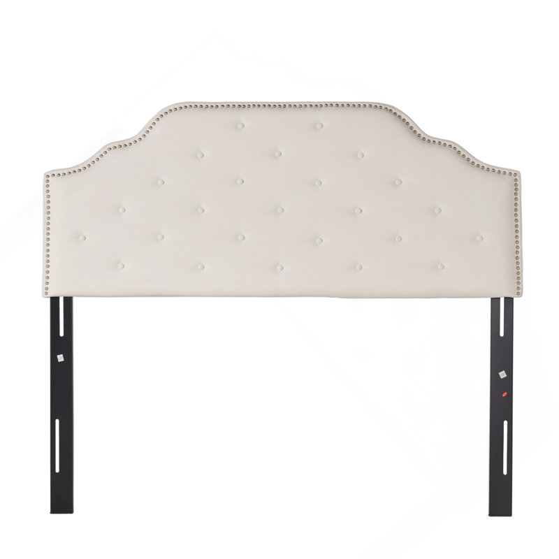 Queen Size Button Tufted Upholstered Headboard with Nailhead Trim, Solid Wood Frame & Durable Metal Legs, Adjustable Height Modern Fabric Headboard